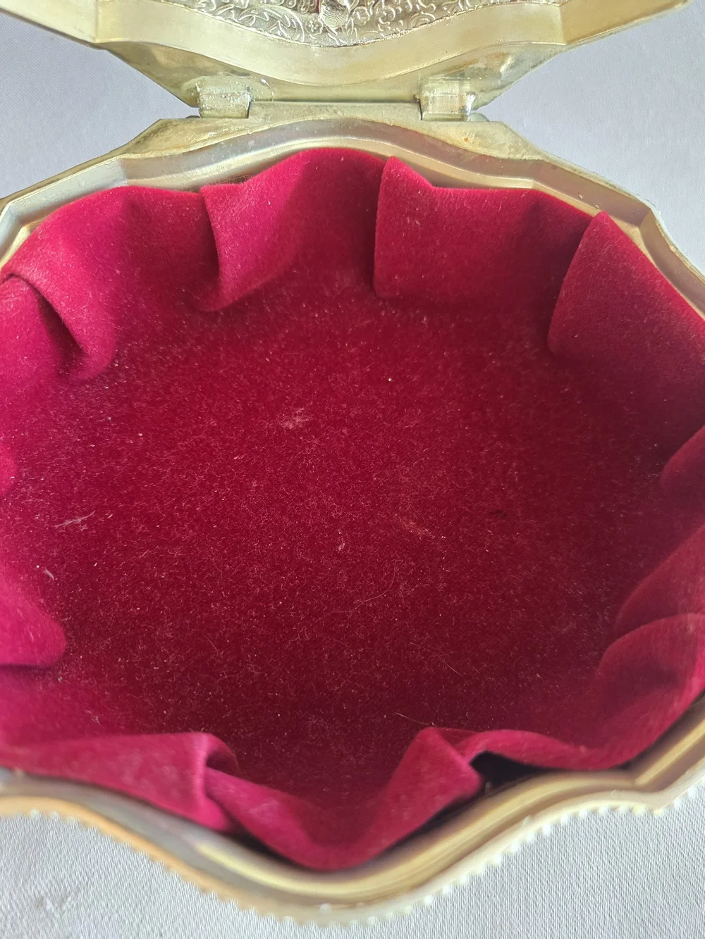 Ornate Jewelry Trinket Box with Lion Head Feet And Red Lining Vintage